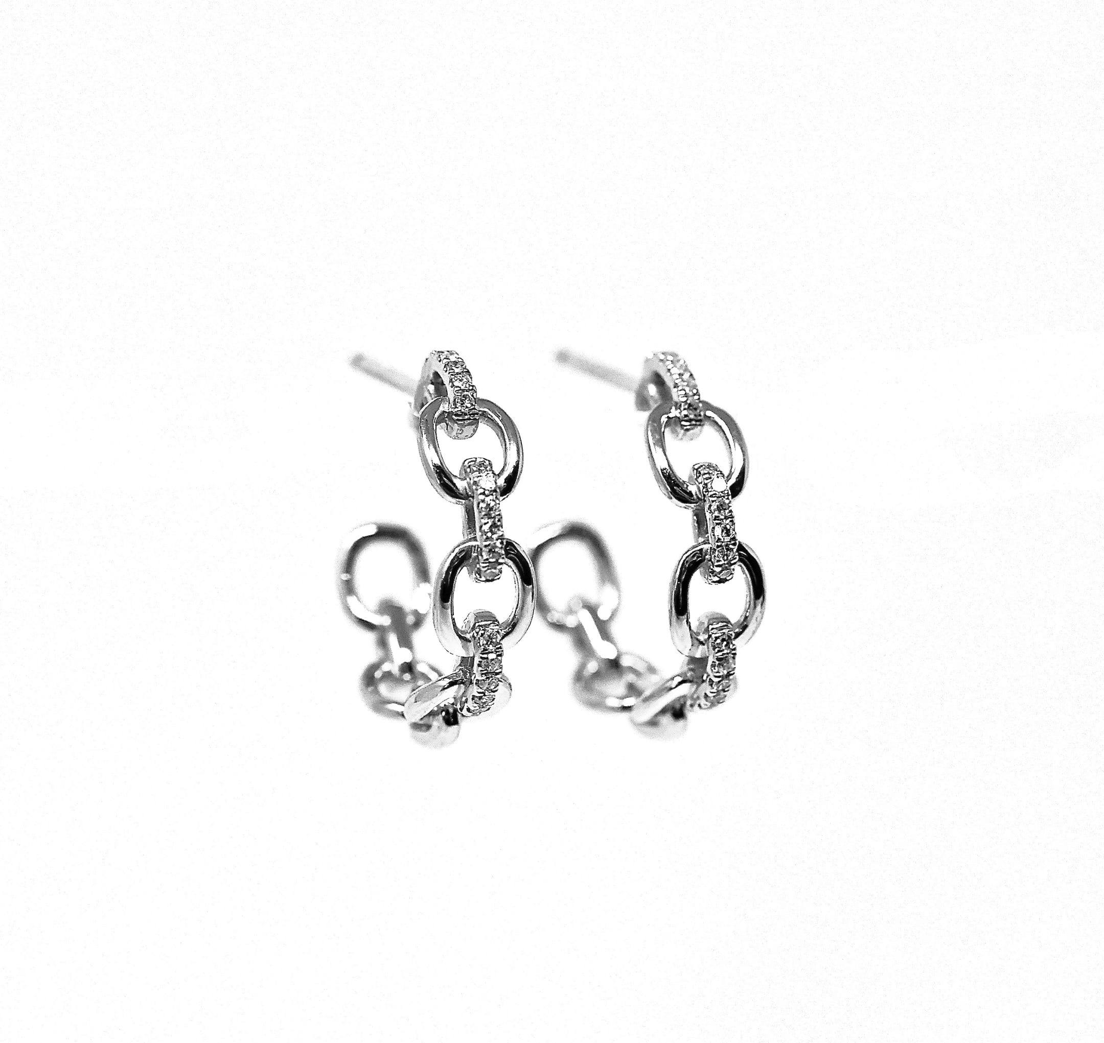 JL Rocks, Diamond + Link Hoop Earrings Medium